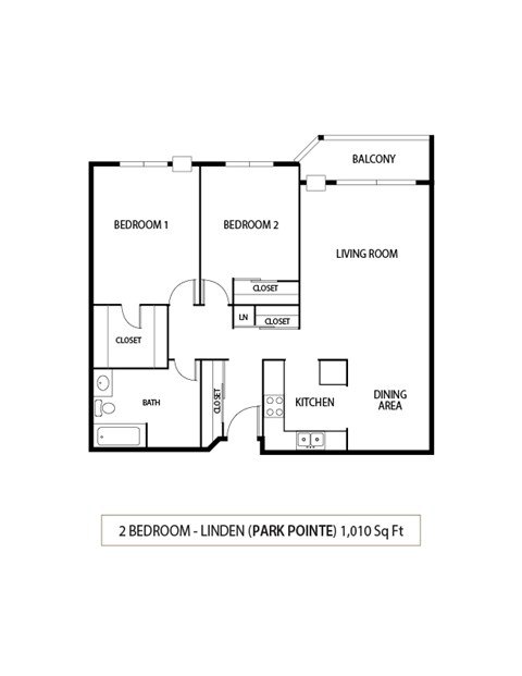 2 Bed 1 Bath Floor Plan at Park Pointe, MN, 55426